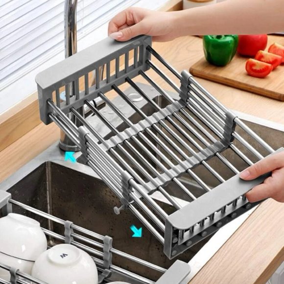 Stainless Steel Extendable Kitchen Sink Rack, Drain Strainer Basket - Picture 3 of 4